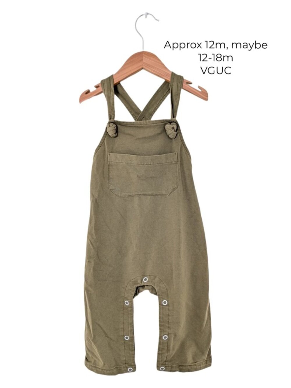 Olive Green Knotted Baby Overalls Approx 12m 18m